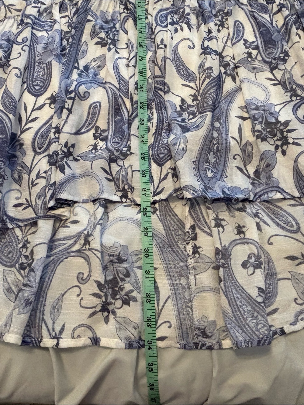Mlle Gabrielle Blue & White Paisley High-Low Tiered Skirt, Large - Picture 5 of 5